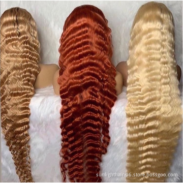Brazilian raw unprocessed virgin Sunlight 613 Pre Plucked Hair Line with Baby Hair 13 * 4 red deep wave hair wig